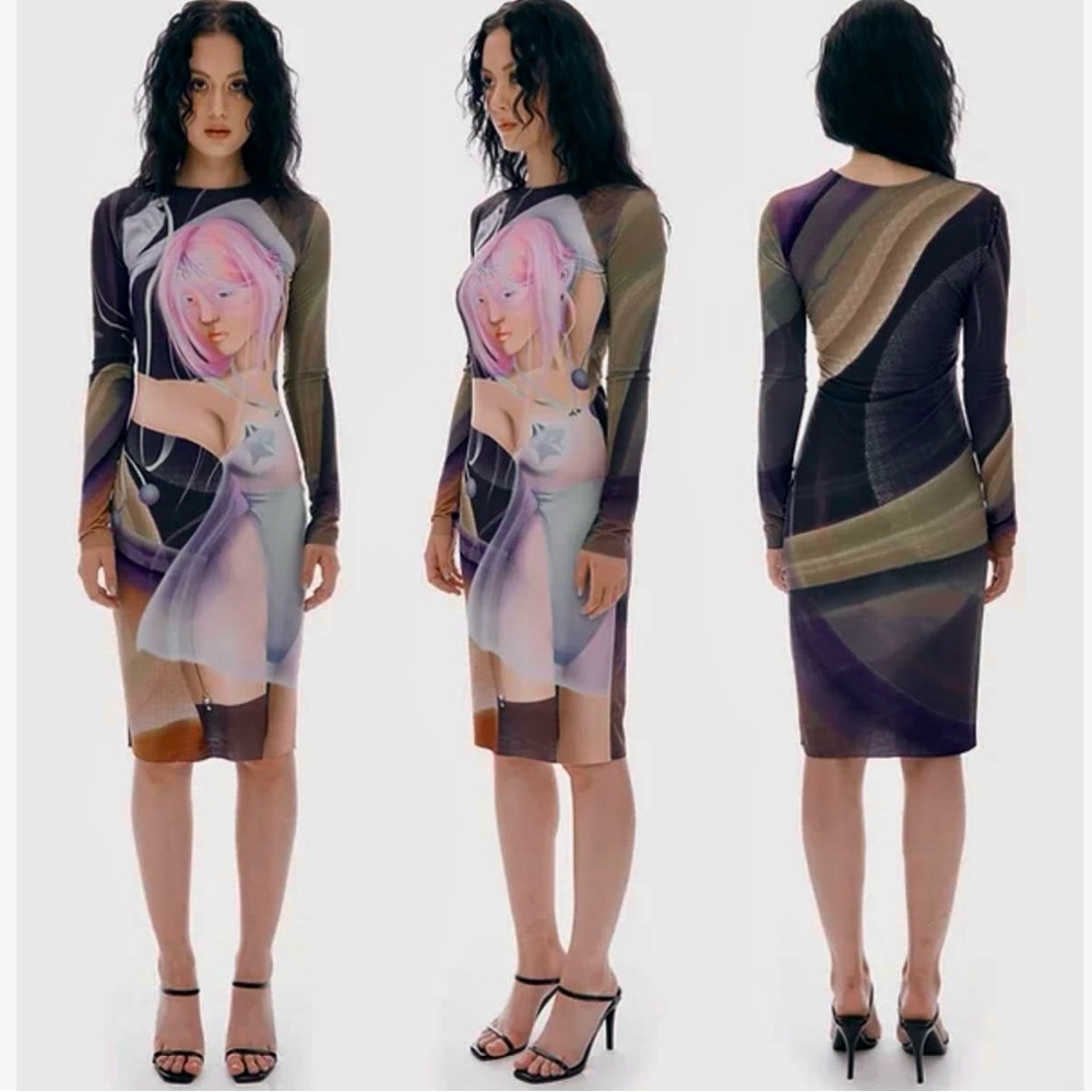 EXPIRED GIRL GABRIELLE ROSENSTEIN Anime Graphic Print Bodycon Dress Long Sleeve